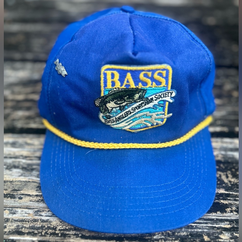 Vintage B.A.S.S. Bass Anglers Sportsman Society Snapback Rope Hat Made In USA G7